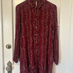 Free People Burgundy Floral Shirt Dress - Size S